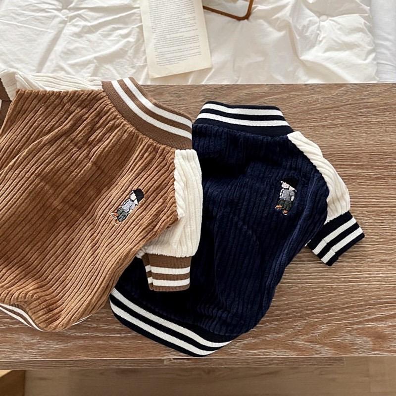 宠物狗狗猫咪春季衣服灯芯绒棒球衫外套INS卫衣泰迪比熊马尔济斯