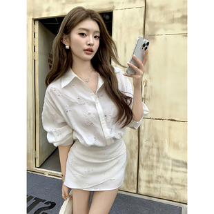 2026夏新款御姐风假两件衬衣连衣裙女感气质遮肚子显瘦包臀裙
