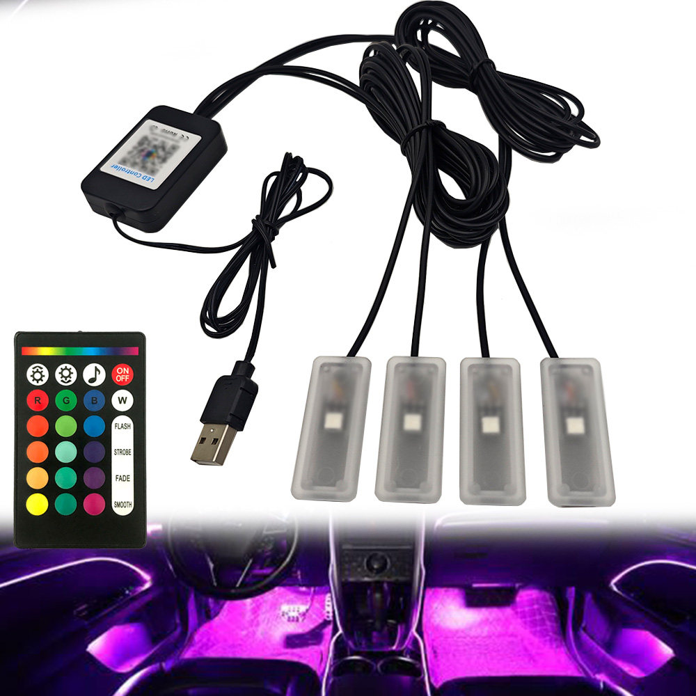 64色汽车脚底氛围灯 手机APP控制 RGB全彩 声控LED气氛灯无损安装