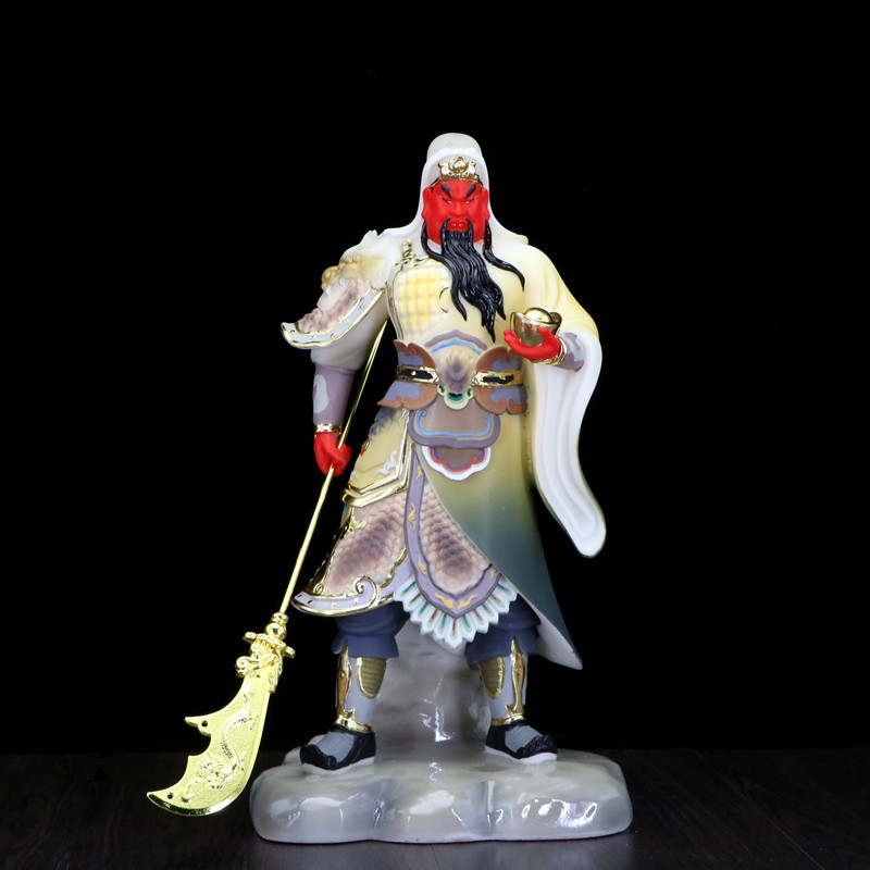 新款汉白玉彩绘武财神关公像关帝圣君关二爷家居供奉树脂佛像摆件