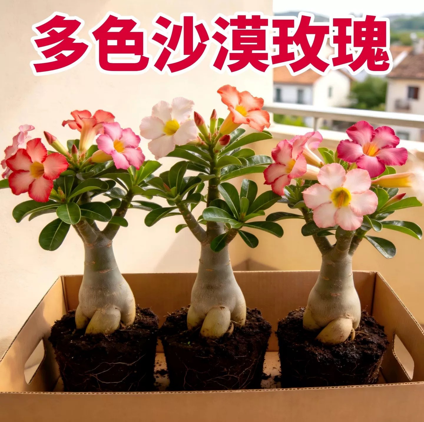 多色沙漠玫瑰盆栽植物室内桌面绿植花卉老桩好养盆景