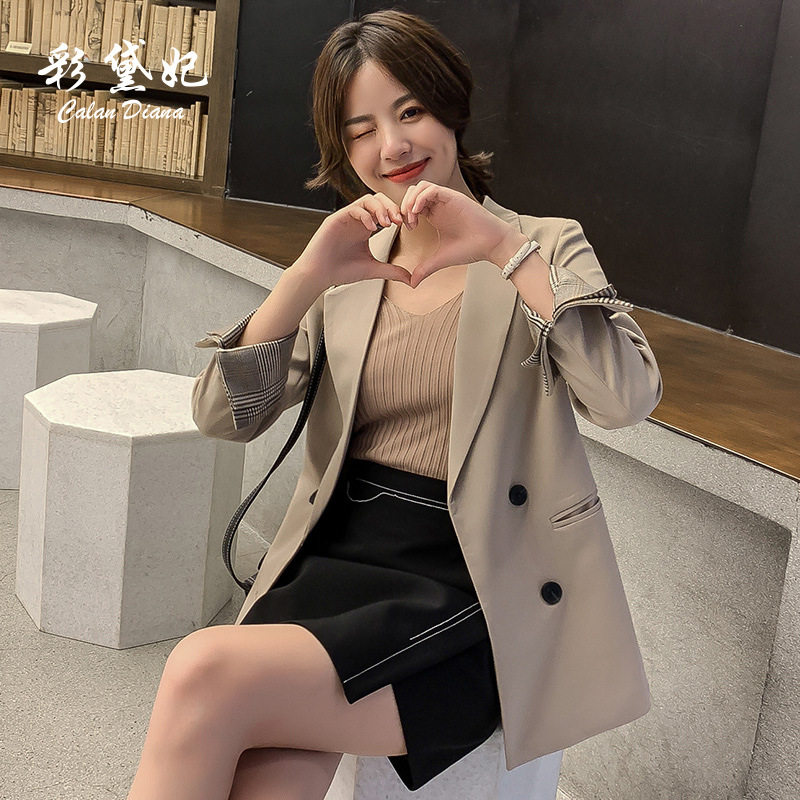 网红秋季纯色百搭风复古西服上衣