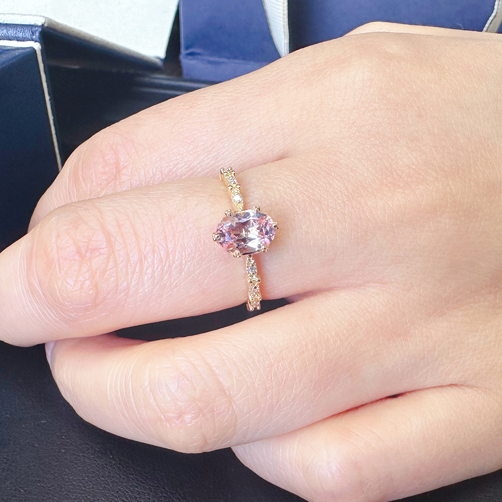 日本Marisol 天然摩根石戒指樱花粉彩宝女戒18K金钻石镶嵌520礼物