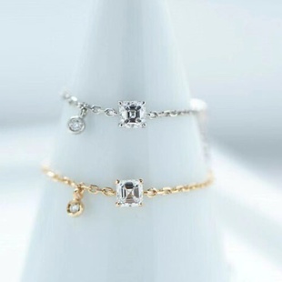 日本代购Marisol 时尚小众清新简约天然Asscher方钻链条戒指18K金