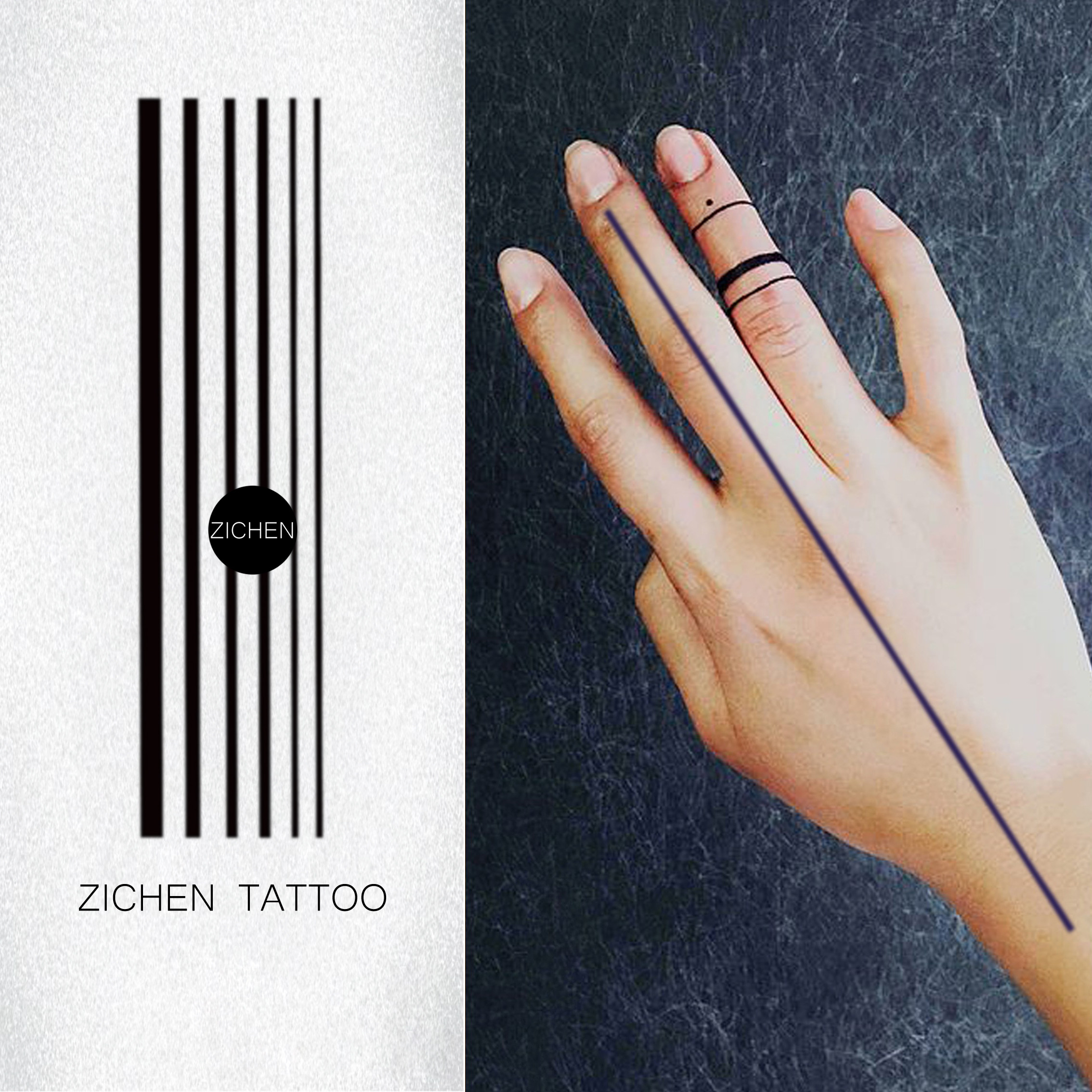 zichen 死亡射线 极简标记号线直线纹身贴虾线草本持久防水男女款