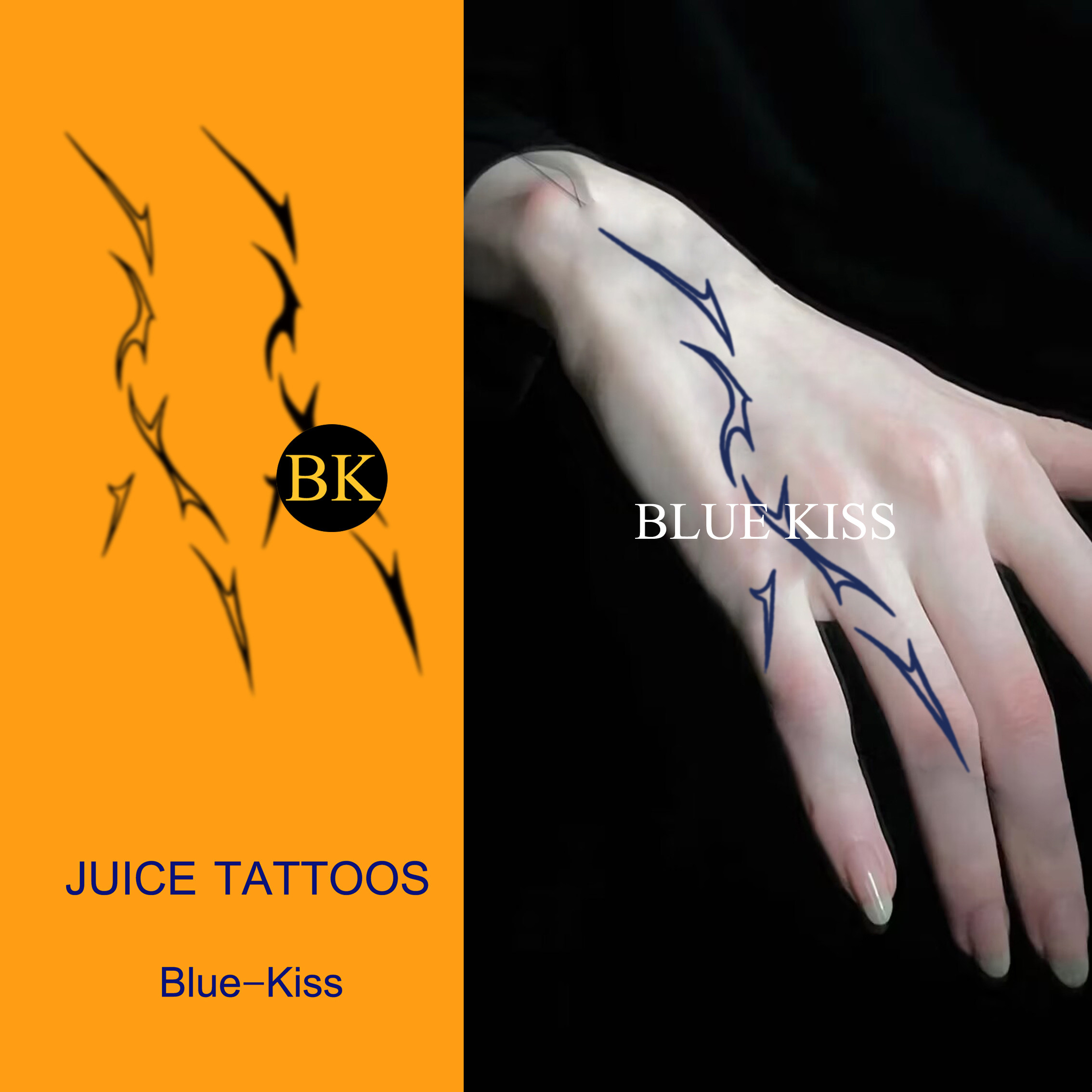 bluekiss蓝吻 霸气虎口图腾纹身贴个性半永久男女洗不掉草本日式