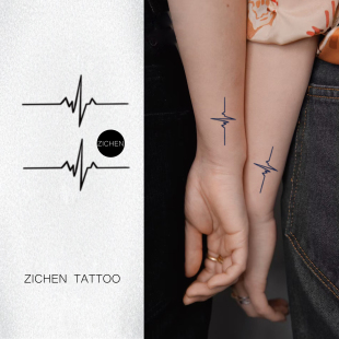 ZICHEN 心电感应图草本防水情侣纹身贴闪电图高级感男原创锁骨女