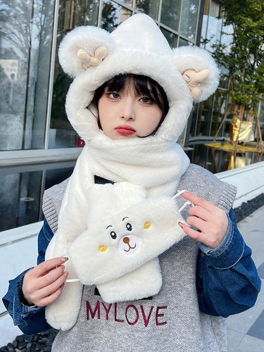 围巾女三件套毛绒保暖一体