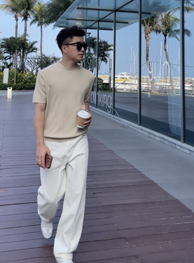 CHANWS 高弹白色休闲长裤男宽松直筒显瘦百搭日常通勤裤子8610