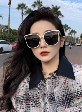 大框瘦脸防紫外线女士太阳镜米白网红韩版气质眼镜开车防晒墨镜潮