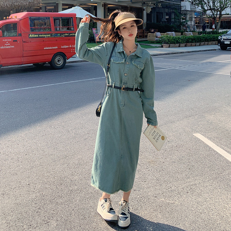 现货数据好毛边牛仔连衣裙带腰带295-866-P125-k178,女装连衣裙,浙宝295