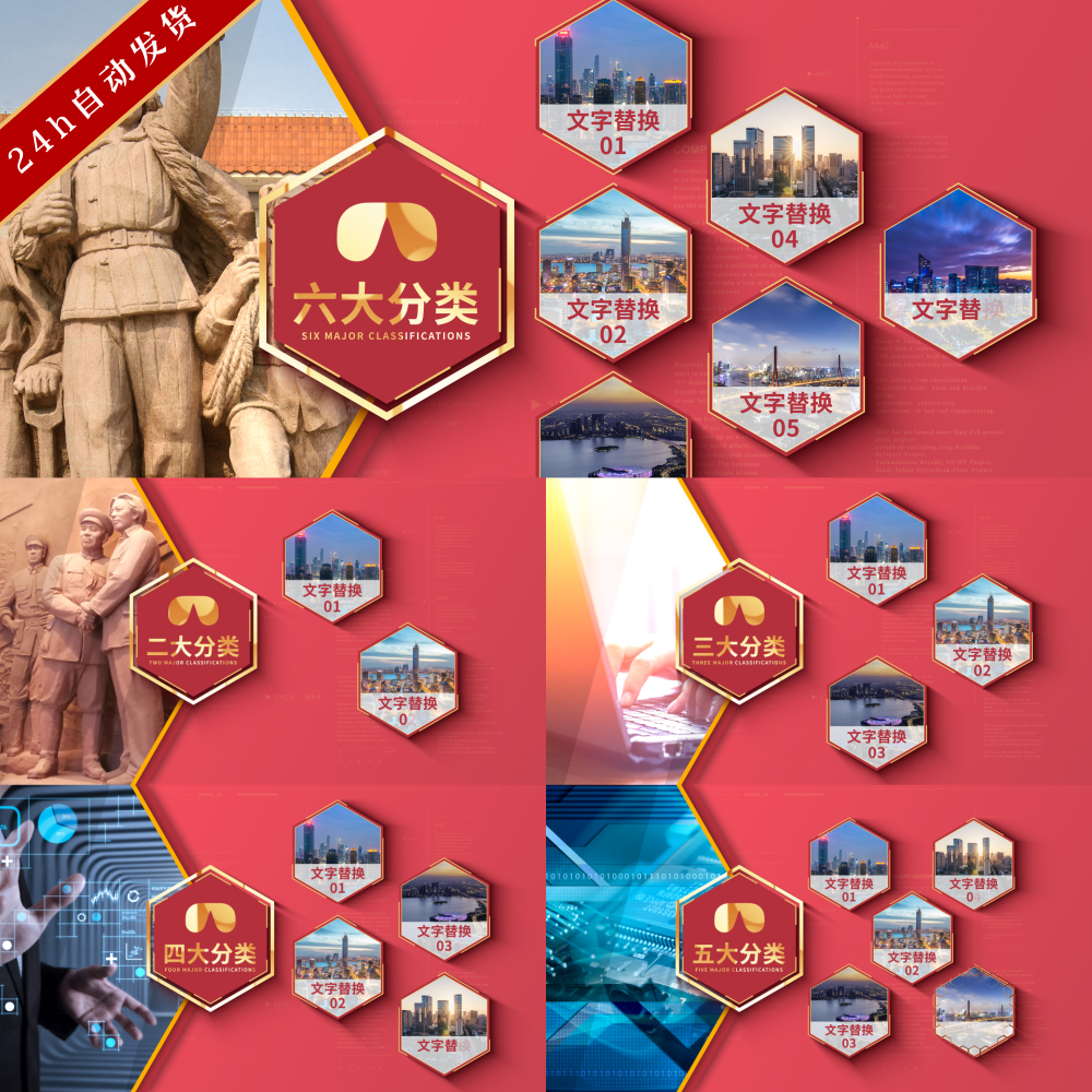 大气简洁红色架构组织分类展示视频宣传专题片素材AE模板支持代改