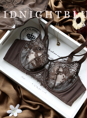 超薄性感法式轻奢大胸显小防下垂内衣套装蕾丝双排扣上托文胸镂空