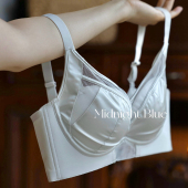 小胸聚拢中厚收副乳内衣缎面酒红本命年网纱防下垂文胸套装 调整型