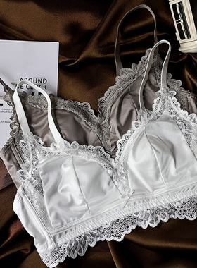 蚕丝少女法式三角杯兔耳朵超薄绸缎上托亲肤内衣套装光面无痕文胸