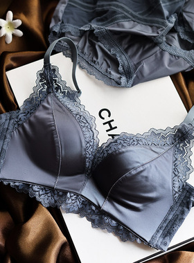 无钢圈小胸高档绸缎舒适平胸内衣裤时尚调整型聚拢文胸罩复古无痕