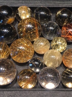 天然钛晶金发晶铜发晶兔毛圆珠单珠散珠水晶球摆件毛衣链吊坠