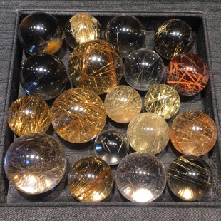 天然钛晶金发晶铜发晶兔毛圆珠单珠散珠水晶球摆件毛衣链吊坠