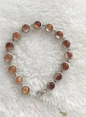 天然水晶红胶花手链 磨砂渐变色925银定制镶嵌手链女招财转运手链