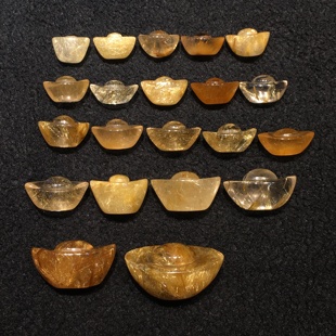 天然水晶金元宝 钛晶金发晶元宝吊坠挂件小摆件 钛晶金发晶小元宝