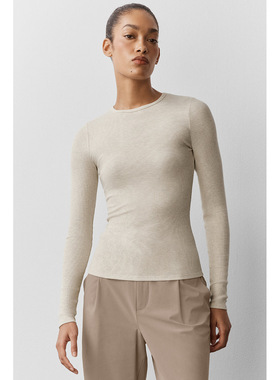 新款alo Ribbed Modal Long Sleeve罗纹圆领长袖瑜伽上衣柔软长袖