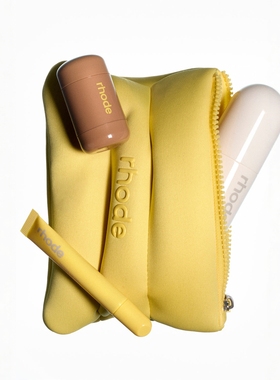 rhode新款 hailey夏季限量柠檬唇釉 腮红 保湿喷雾黄色化妆包套装