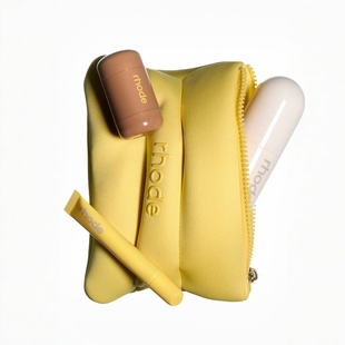 rhode新款 hailey夏季限量柠檬唇釉 腮红 保湿喷雾黄色化妆包套装