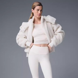 正品alo FOXY SHERPA羊羔毛夹克 可拆卸帽子 高领保暖锻炼外套