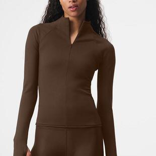 新款alo 冬季保暖1/4拉链加绒帅气长袖运动上衣 跑步滑雪健身内搭