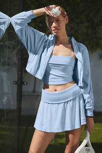 新款alo 女子网球运动套装 弹性螺纹内置bra运动背心 半身裙 外套