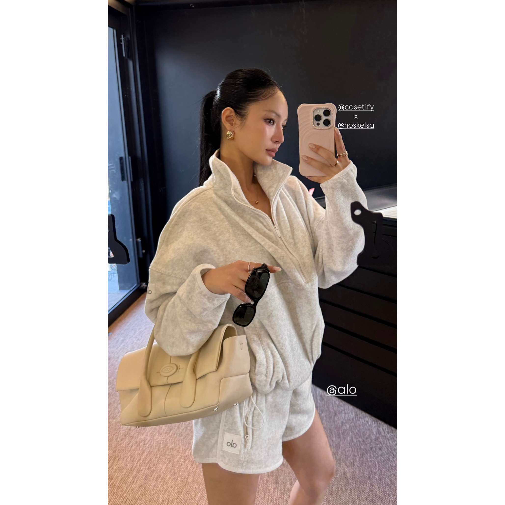 alo新款抓绒立领上衣短裤套装