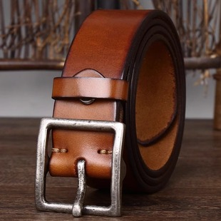 4.3CM加宽加厚头层牛皮皮带男真皮纯铜针扣简约复古休闲牛仔腰带