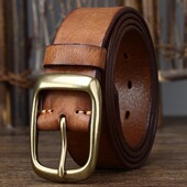 皮带男韩版 3.8CM宽新款 腰带男复古头层纯牛皮牛仔裤 百搭真皮针扣