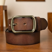 3.8宽经典 复古手工擦色铜扣皮带男真皮潮流针扣牛皮中青年裤 腰带