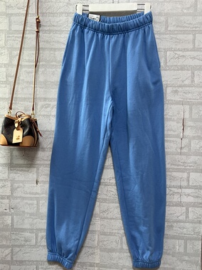 韩单软糯巨舒服蓝色加绒卫裤