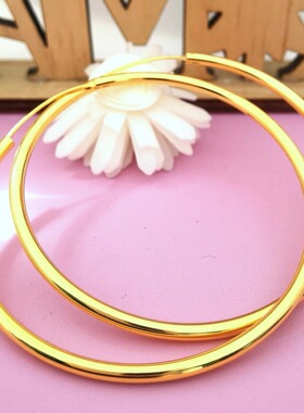 通体925纯银镀24K黄金色大圆圈耳环女3毫米加粗夸张夜店大耳圈圈