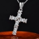 真银子S925纯银镀白金十字架项链吊坠大小男女镶嵌钻银饰品刻字