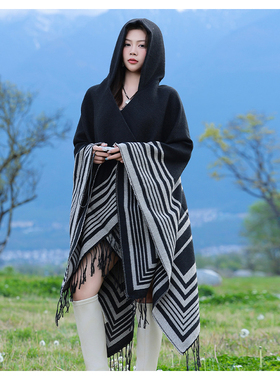 秋冬披肩斗篷女外搭裙子带帽披肩