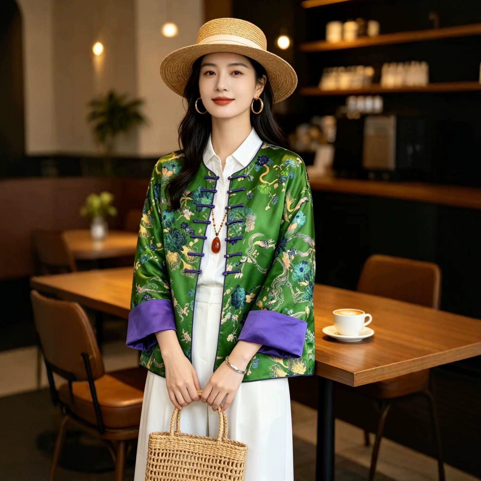园园美衣新中式国风女装色织老缎开衫复古老钱风春秋短款轻奢外套