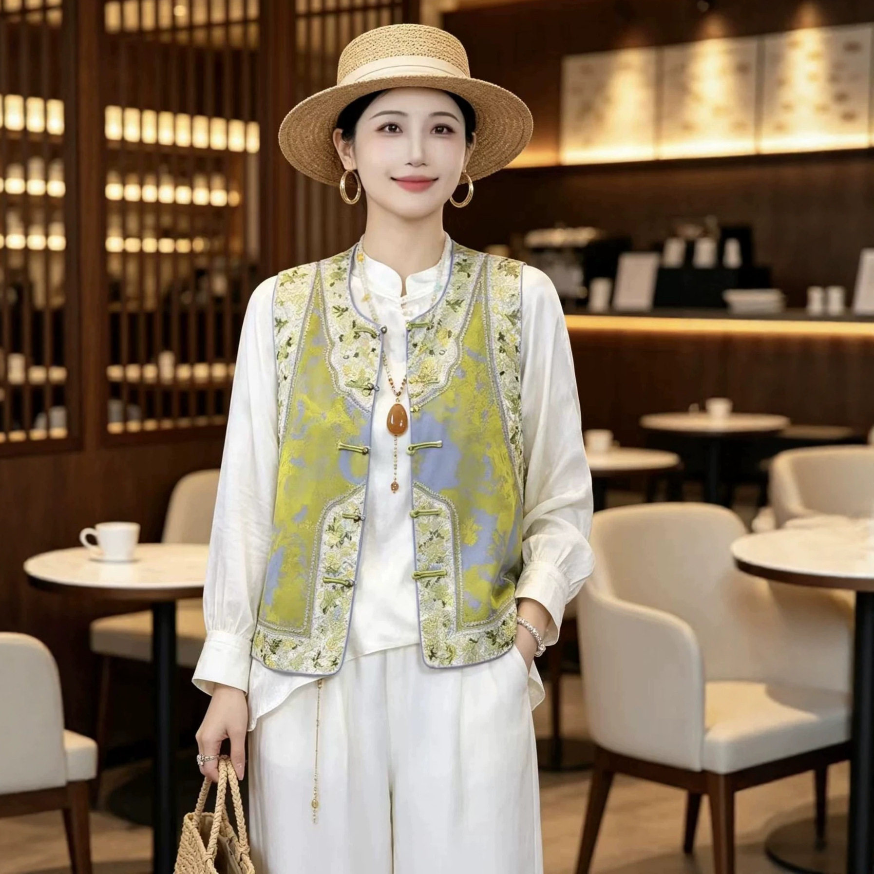 园园美衣穿新中式国风女装宋锦织锦提花上衣复古坎肩马甲背心春秋