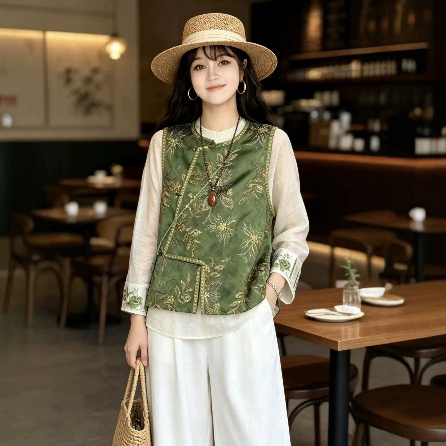 园园美衣中式国风女装重工刺绣亮片马甲春秋百搭无袖坎肩上衣外套