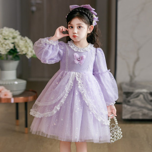 女童洛丽塔公主裙春秋儿童洋气生日礼服裙子女孩高级感蓬蓬连衣裙