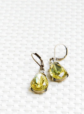 黄色茶色水滴形亮钻耳环复古做旧暗金色女欧美饰品耳饰防过敏