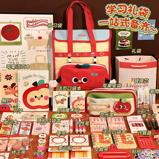 苹果补习袋文具套装新年大礼包小学生女孩盲盒拎书生日礼物大全