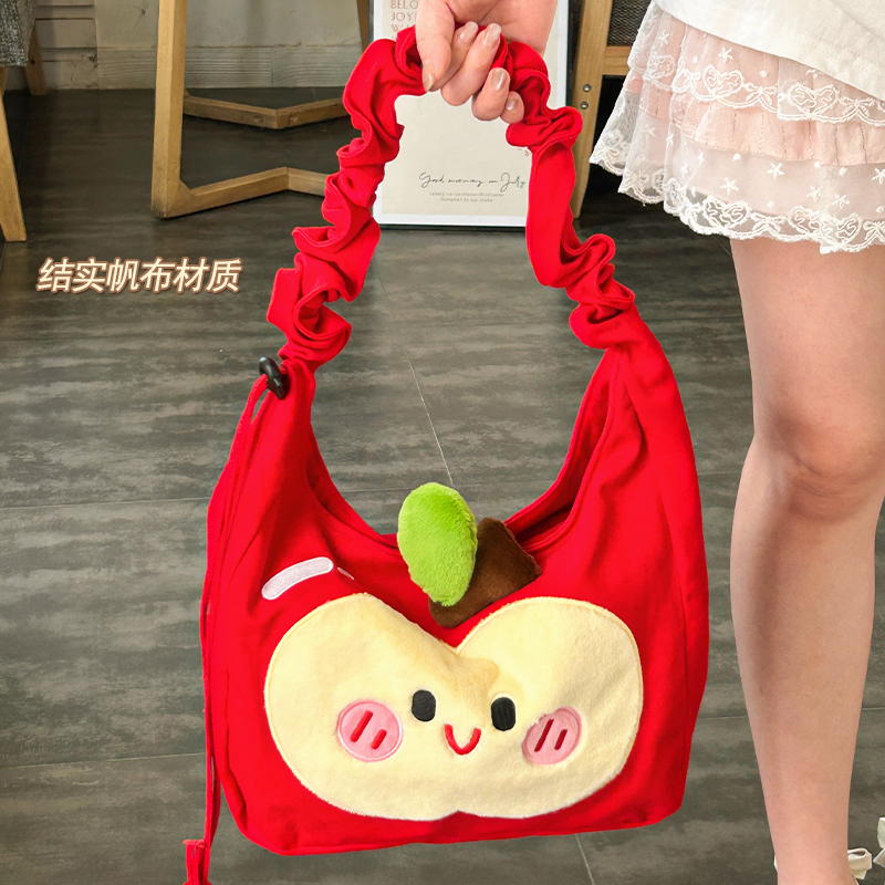 默默爱帆布包大容量红色斜跨包