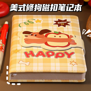 全彩腊肠狗PU磁扣本女孩小学生日记高颜值可爱笔记本手帐a6本子