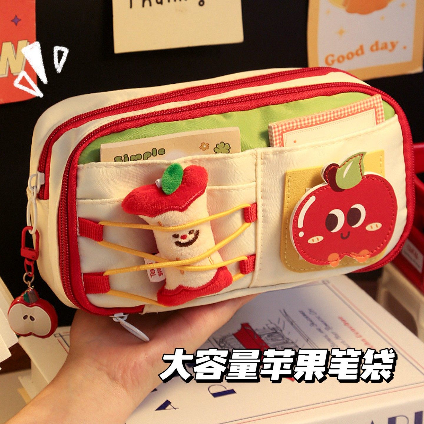 好运圣诞苹果笔袋可爱大容量女生2025新款小学生高颜值文具铅笔盒