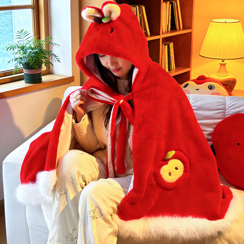 新年披肩毯儿童午睡斗篷毛毯加厚盖毯小毯子冬季保暖小毯子可折叠