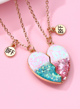 闺蜜专属项链磁吸二人爱心拼接一对仙气友谊韩系儿童女孩装饰挂件