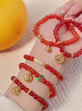 2025蛇年本命年手链女新款串珠闺蜜女生女款复古平安喜乐红色手串